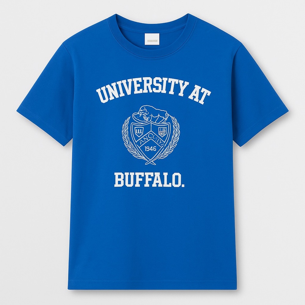 University at Buffalo Graphic Tee Blue White Logo College Sports Unisex Size L